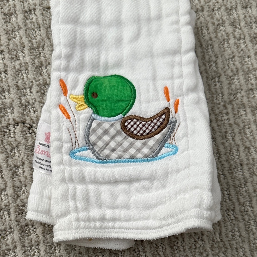 White Baby Burp Cloth with Duck Embroidery